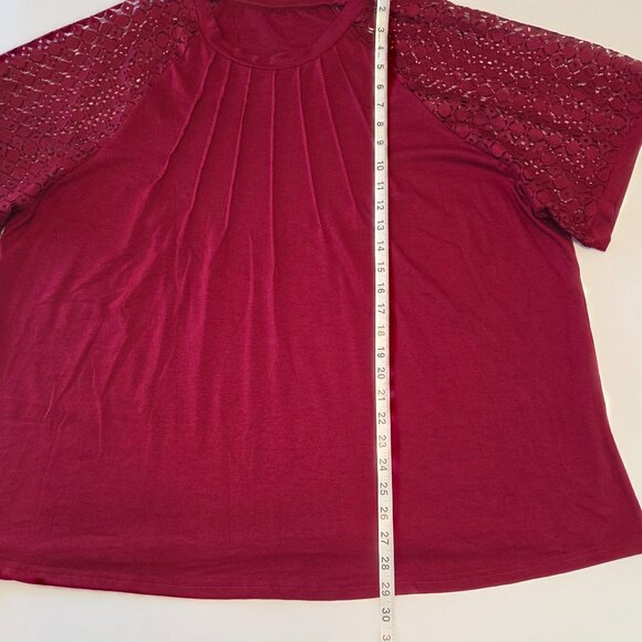 NWOT -- Burgundy/Wine Lace Sleeve Pleated Front Top – Size 4X - Never Worn - Picture 5 of 11